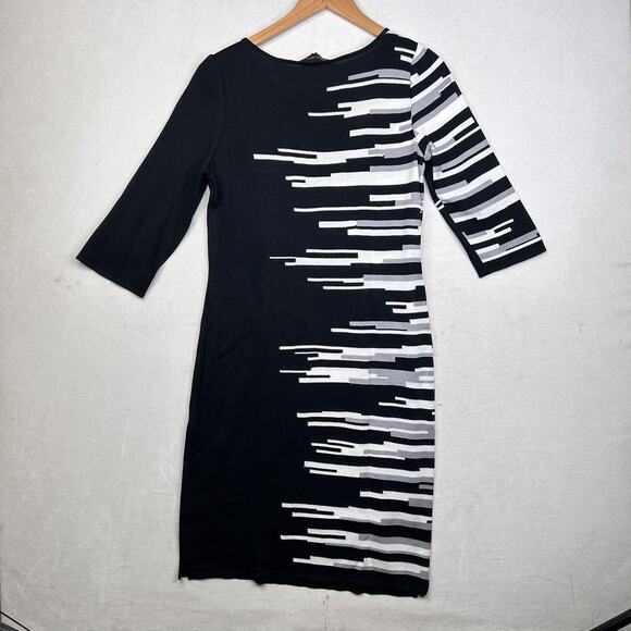 Ming Wang Dress Womens Small Black White Sweater Sheath 3/4 Sleeve Embellished - Picture 2 of 9